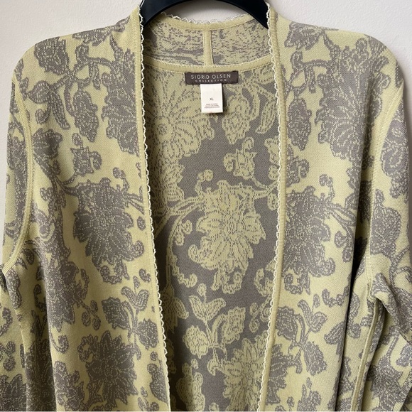 Sigrid Olsen Floral Open Cardigan Silk Blend Beaded Preppy Feminine Multi XL - Picture 2 of 10